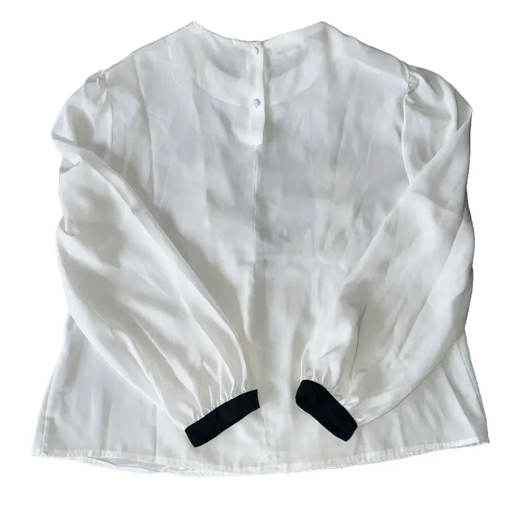 LLOYD WILLIAMS Vintage 90s Womens 36 Satin Ruffle Relax Fit Button Back Blouse - Picture 2 of 9